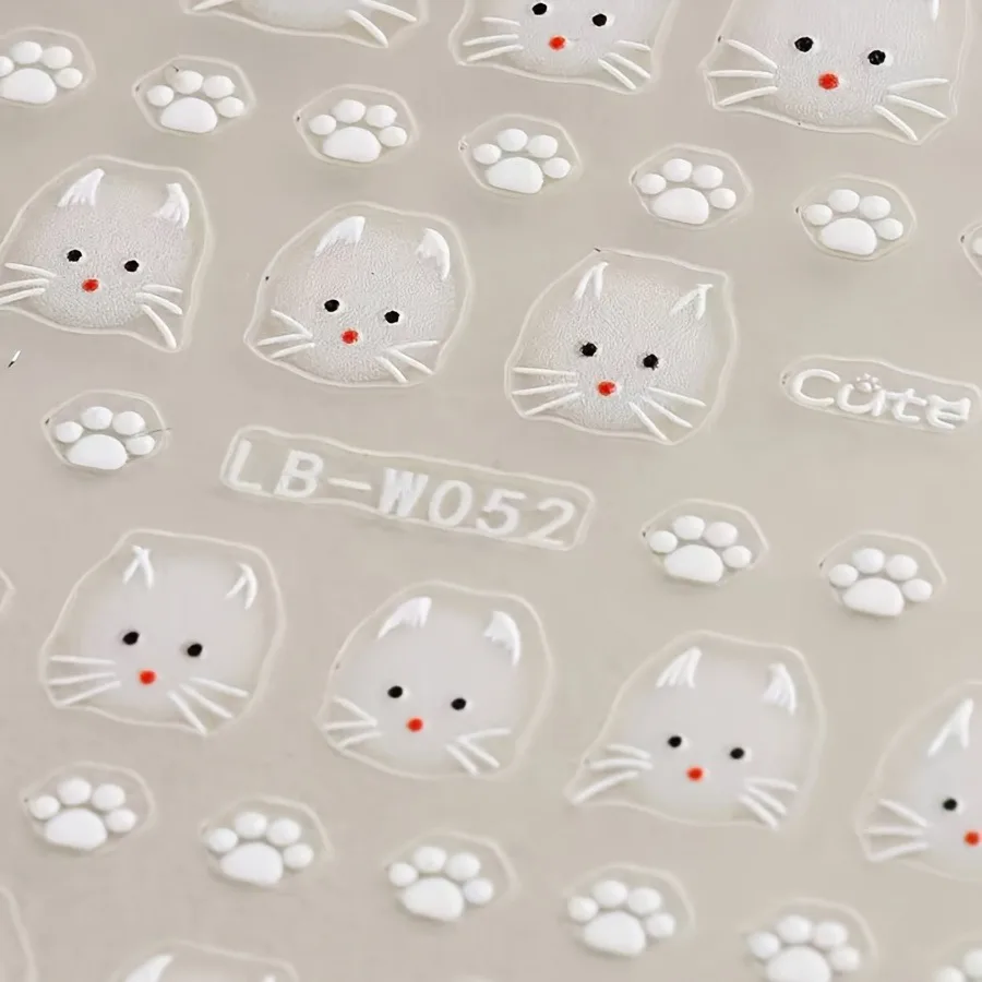 2 piezas de calcomanías de uñas de gato blanco lindo, fáciles de aplicar para decoración de uñas, DIY, regalos, fiestas y maquillaje de bodas 5