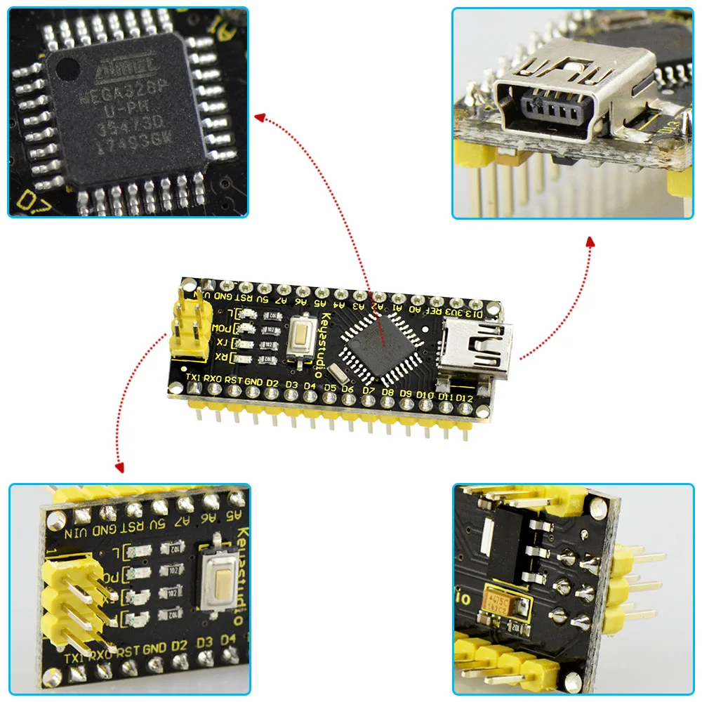 Keyestudio Atmega328p-au CH340 Nano Controller Board + USB cable For Arduino DIY Programing Chip CH340G