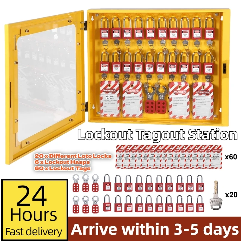 

Lockout Tagout Station with Loto Devices 20 Safety Padlocks 6 Hasps 60 Tags Lock Out Tag Out Kit Board Lockout Safety Supply