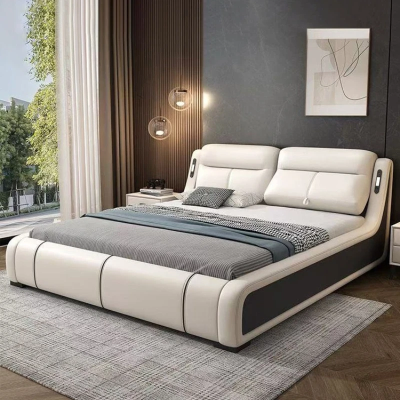 Italian atmosphere bed light luxury leather simple double bed high-end modern Comfortable loft beds for adults bedroom furniture