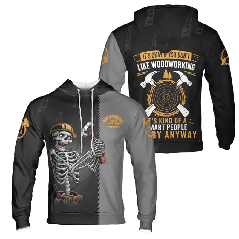 3D Print Funny Beer Print Carpenter Work Hoodies Fashion Cool Long Sleeve Hooded Sweatshirt Autumn Daily Casual Creative Clothes