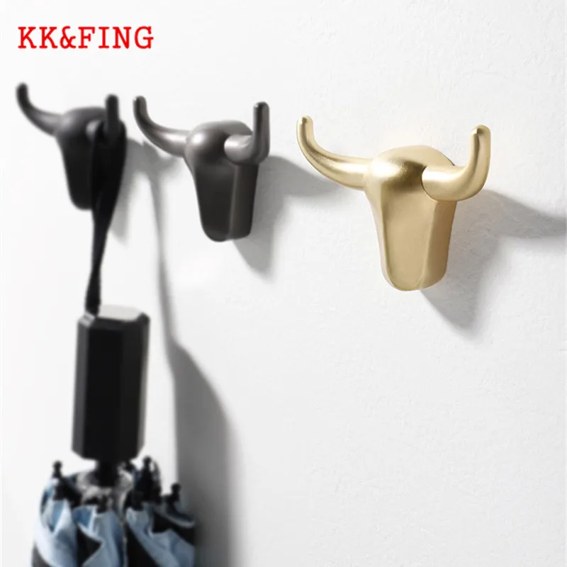 KK&FING New Simple Zinc Alloy Wall Hanging Clothes Hook Creative Cow Head Cactus Robe Hook Bedroom Bathroom Towel Hook Hardware