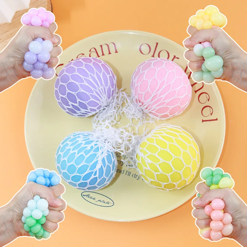 Hand Squeezed Tri Color Flour Grape Tennis Ball Decompression Toy TPR Sticky Slow Rebound Adult Pressure Ball Children's Gift