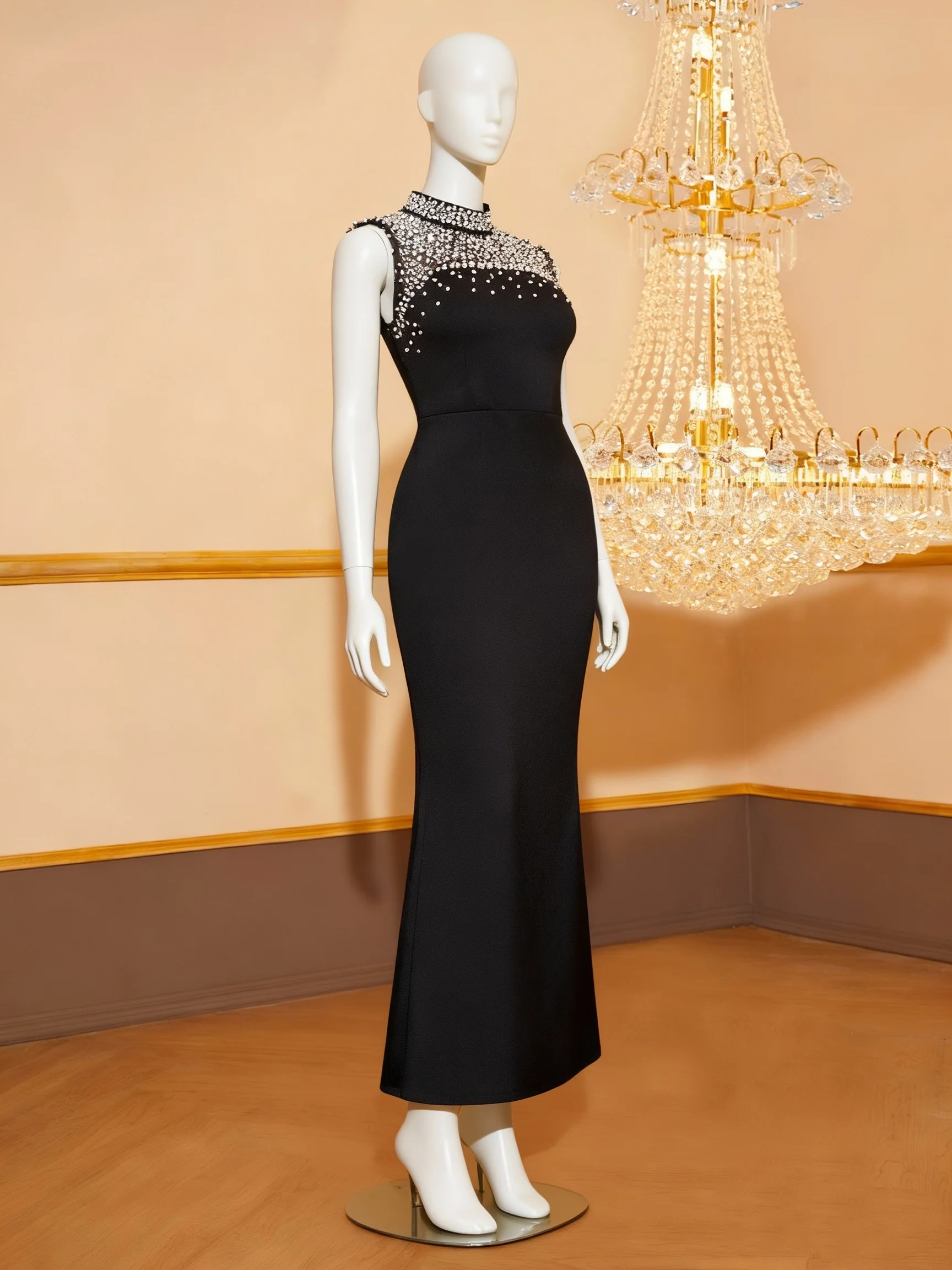 فستان سهرة طويل أنيق مرصع بالألماس للنساء، فستان أنيق لحفلات عيد الميلاد، فستان أنيق #5