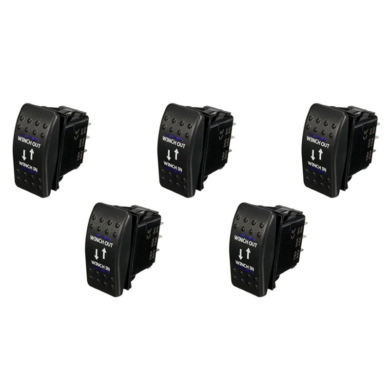 5X 12V 20A Winch In Winch Out ON-OFF-ON Rocker Switch 7 Pin LED Blue