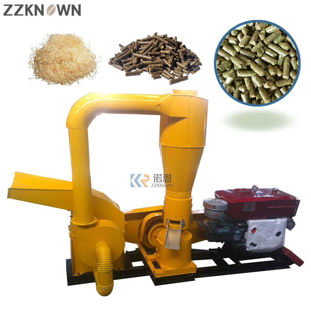 Automatic 100-150kg/h 22hp Diesel Combined Type Hammer Mill With Wood Pellet Press Pellet Making Machine Crusher