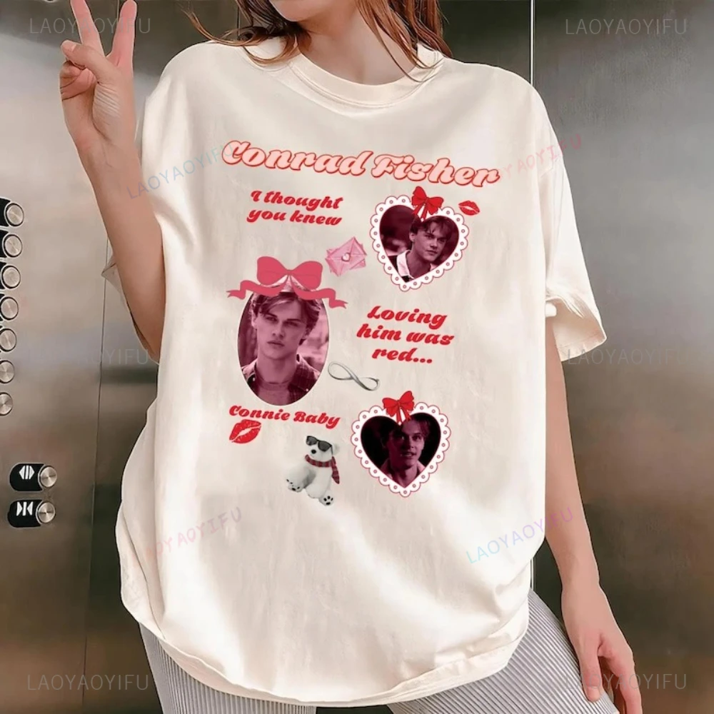 خمر كونراد ريترو الصيف تحولت جميلة الموسم 3 فيلم تي شيرت مطبوع امرأة رجل تنفس عادية موضة القطن التي شيرت