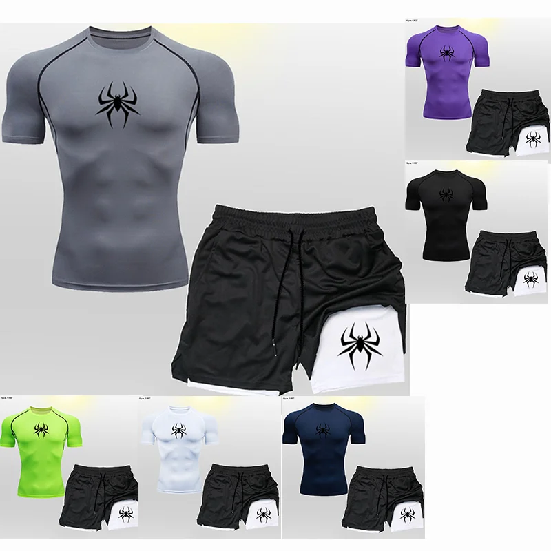 Casual Sports Quick Drying Breathable Slim Fit Top,Minimalist Pattern Print,Fitness Sports Short Sleeved Set,Tight Fitting Shirt