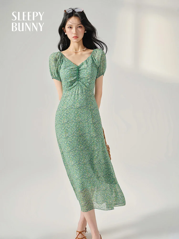 Floral Chiffon Maxi Dress for Women - V-Neck A-Line Summer Dress