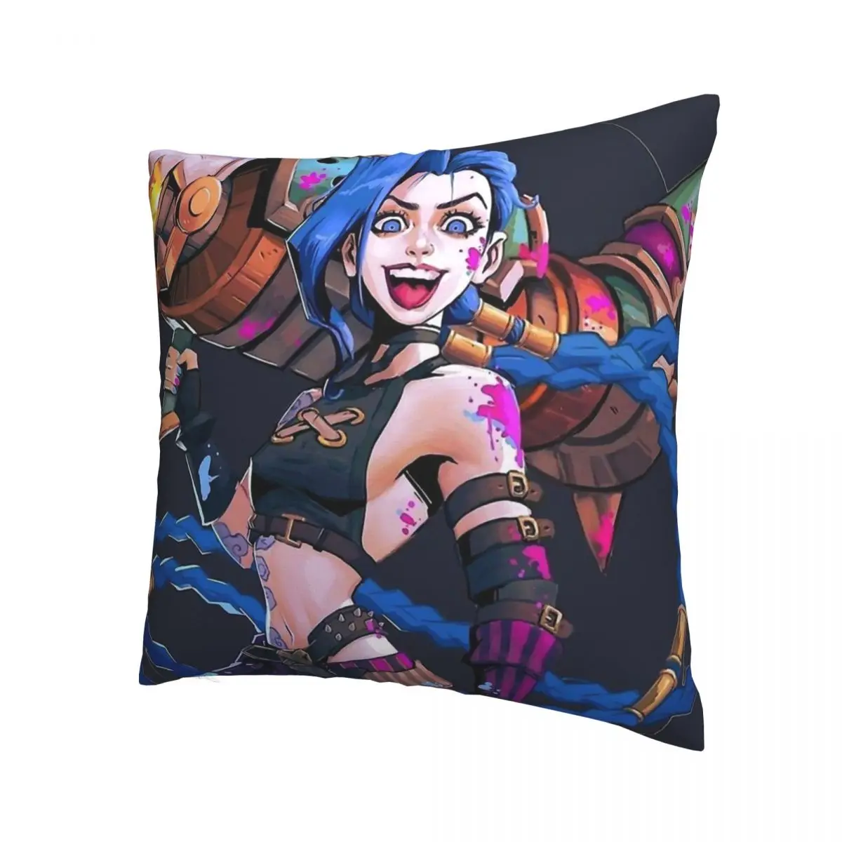 Jinx Warrior Throw Pillow Case Arcane League of Legends Backpack Cojines Case DIY Printed Washable For Chair Decor