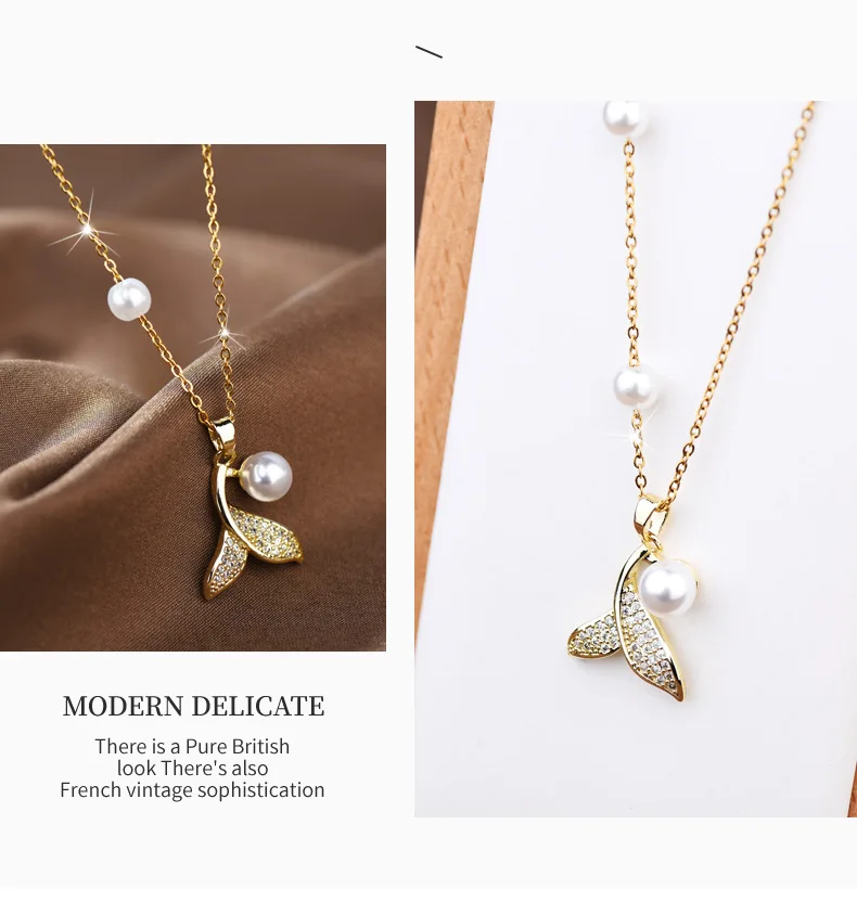 Collar de acero de titanio, collar de clavícula, collar de cola de pez para mujer, moderno y versátil.