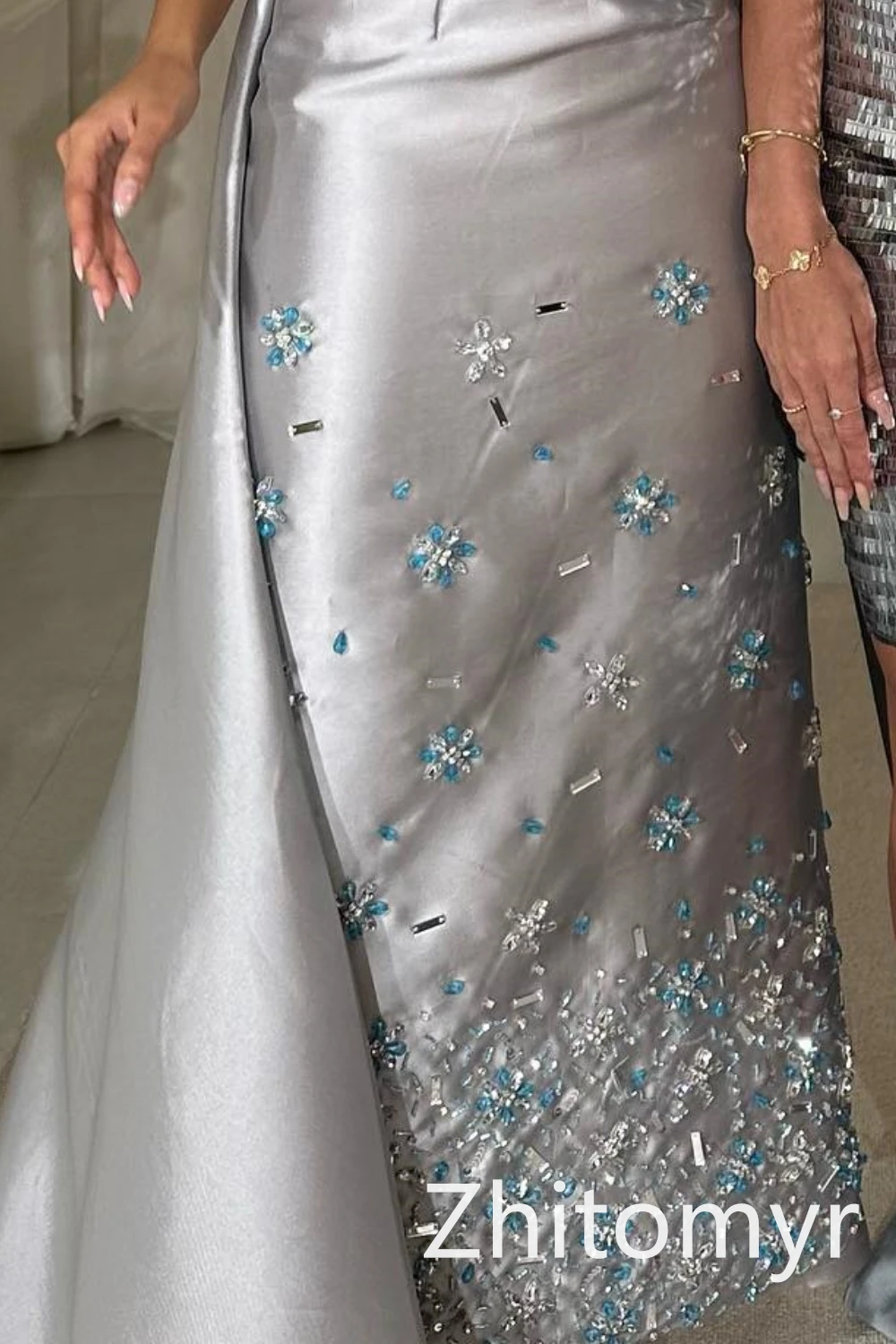 Exquisite Strapless Sheath Prom Dresses Rhinestone Watteau Paillette / Sequins Taffeta Anke length Evening vestidos
