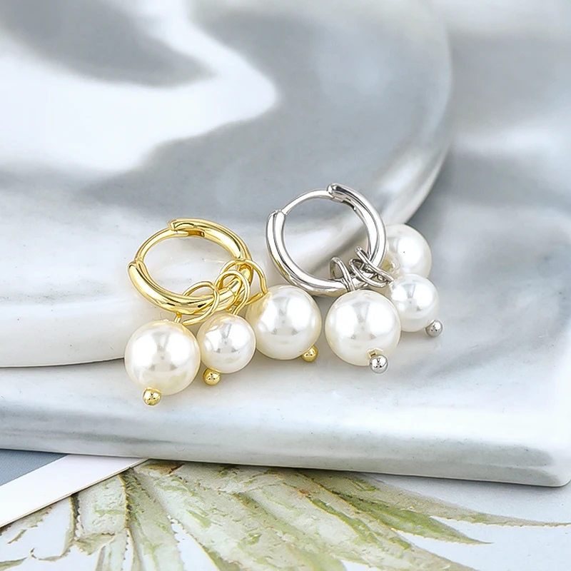 

925 Sterling Silver Needle Gentle Elegant Irregular Three Pearl Pendant Earrings Women Retro Fashion Wedding Jewelry Party Gift