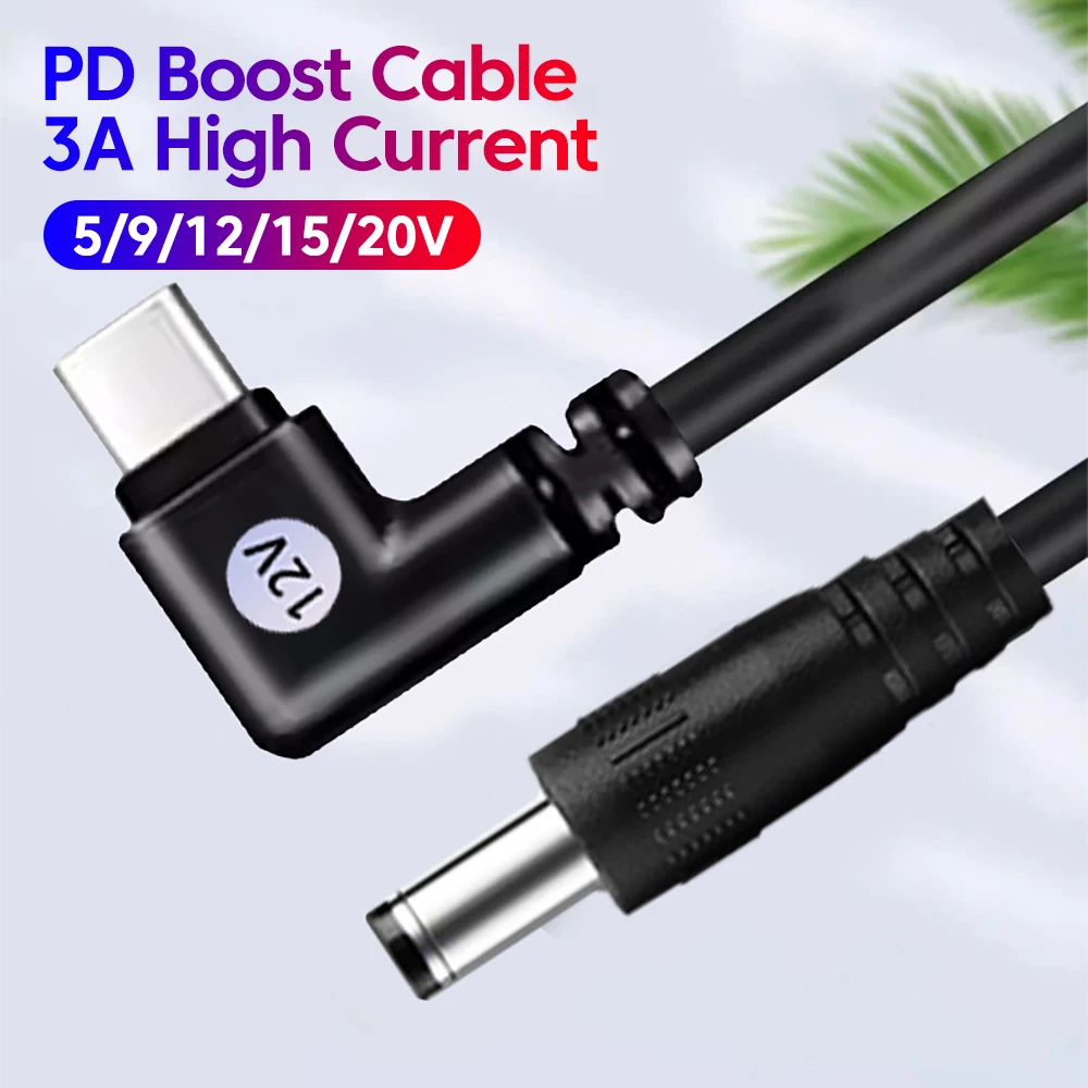 90 °   Cabo USB Tipo C para DC 5.5x2.5mm com Gatilho PD 3A 5/9/12/15/20V, Cabo de Carregamento PD para Laptop, Roteador e Câmera