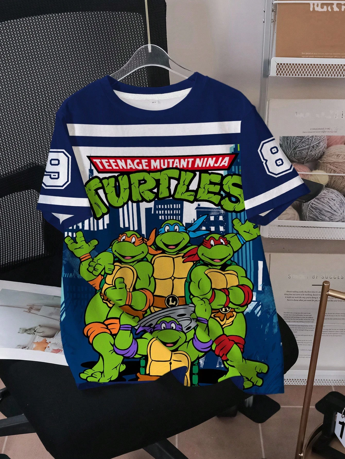 Retro Teenage Mutant Ninja Turtles All Staff Printed Striped Short Sleeve Men's and Women's Speed Drying Outdoor Sports T-shirt