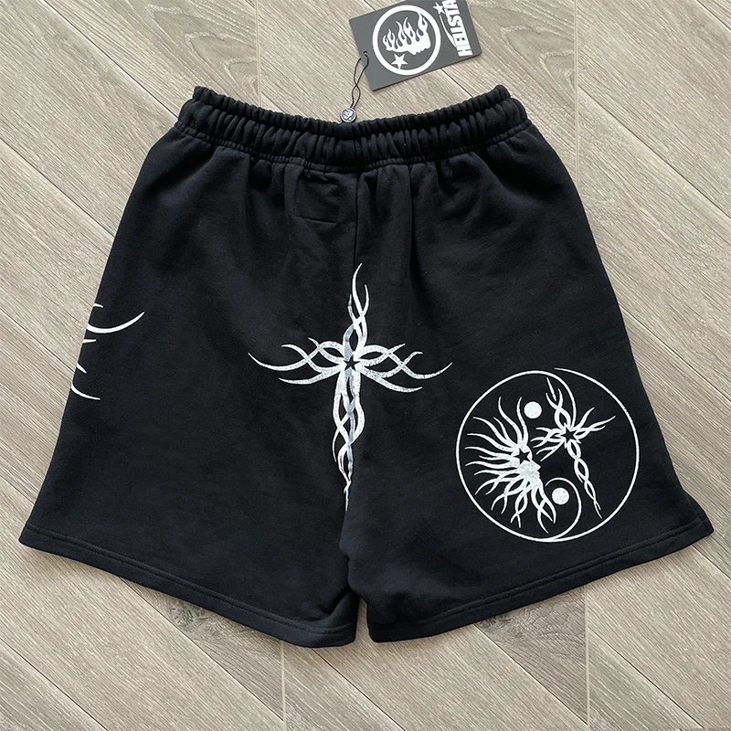 Hellstar Studios Flame Yang Casual Sports Shorts Black Straight Leg Cotton Youthful Energy Style Summer Leisure Trousers view 2