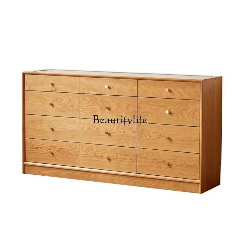 

Nordic cherry wood against the wall Japanese pure solid wood chest cabinet living room storage drawer side cabinet