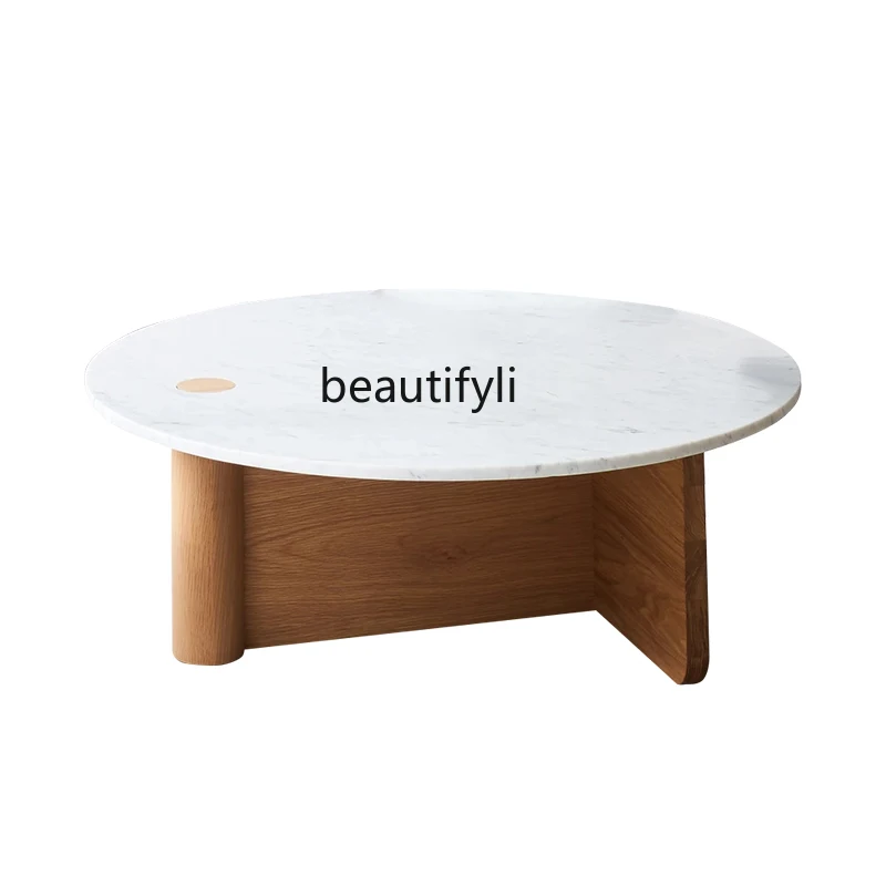 

Nordic Creative Solid Wood Coffee Table Light Luxury Modern Minimalist Living Room Marble round Tea Table