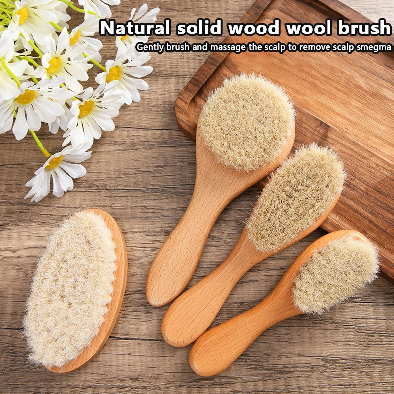 Wooden Handle Brush Baby Hair Brush Newborn Hair Brush Infant Comb Head Massager