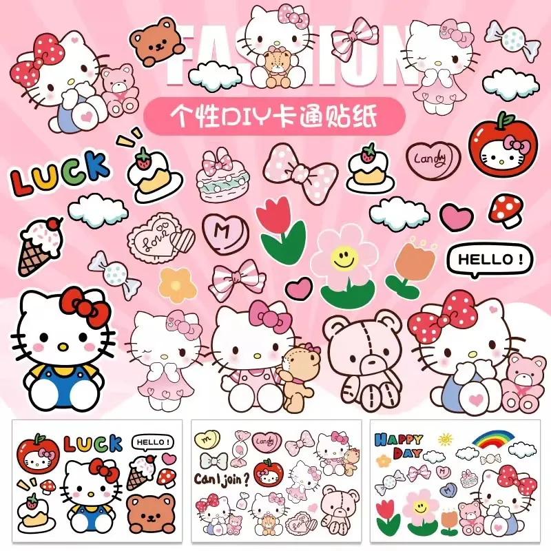 Sanrio Cute Cartoon Kawaii Hello Kitty Motorcycle Electric Car Scratch Cover Battery Car Helmet Decoration Laptop Sticker