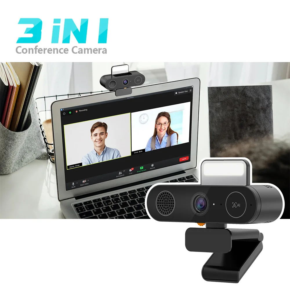 2025 3-In-1 AI Auto-Focus Webcam AI Smart Webcam Microphone Speaker Face Recognition for Video Conference