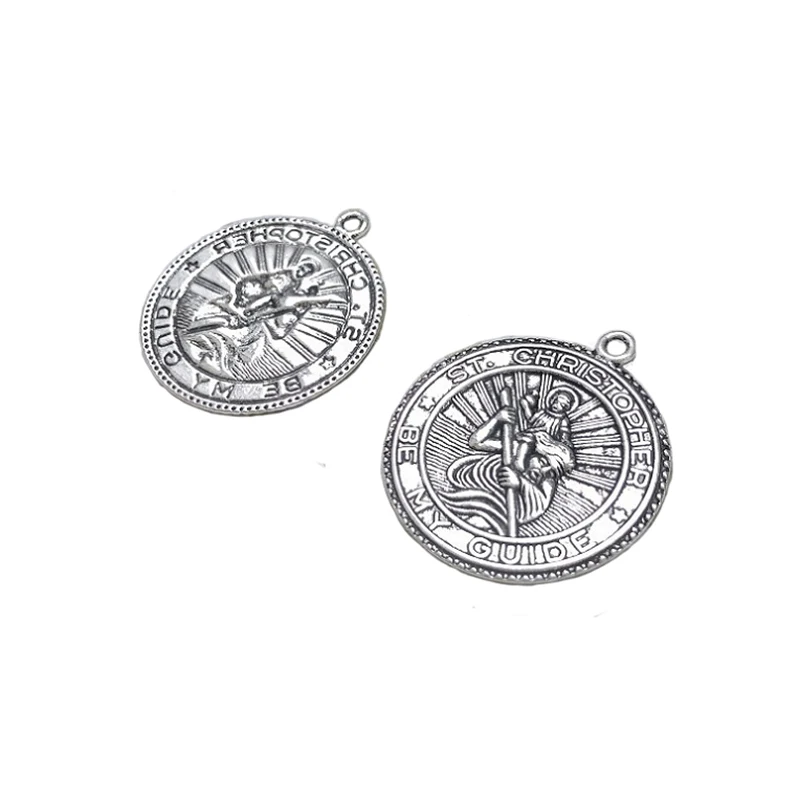 DIY Charms Making Dangle Round Religious Angel St Christopher 34*30*2mm 15pcs Metal Jewelry Findings