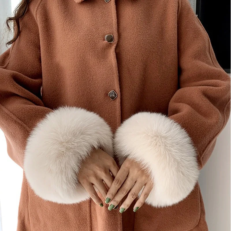 Real Fox Fur Cuffs Women Warm Sleeve Wrist Arms Warmer Whole Leather Cuffs For Women Coat Natural Fox Fur Cuffs Thick Arm Sleeve