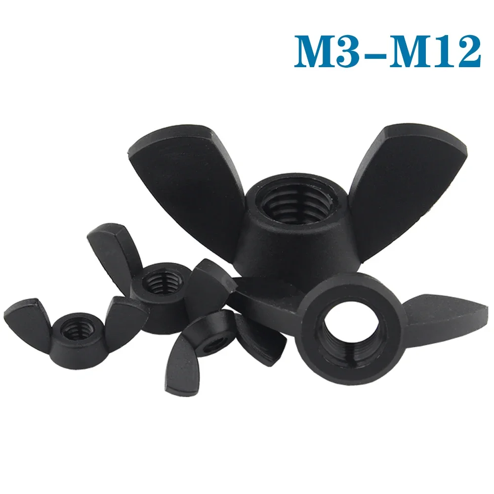 5-50Pcs M3 M4 M5 M6 M8 M10 M12 Butterfly Wing Nuts Black Nylon Wing Nuts Plastic Hand Tighten Nut