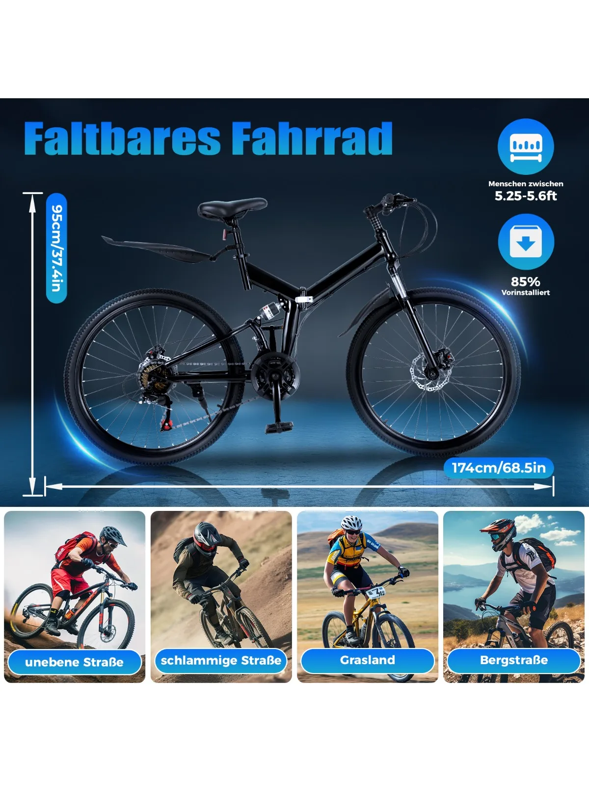 AliExpress NONE 21 Speed Folding Mountain Bike High Carbon Steel Frame 150kg Capacity Double Disc Brakes for Outdoor Riding