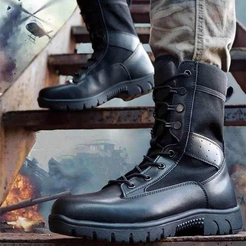 Bottes militaires pour hommes, botte de l'armée, botte de saut dans le désert, randonnée en plein air, chaussures de rinçage, travail, chaussures de sécurité, printemps, 2023