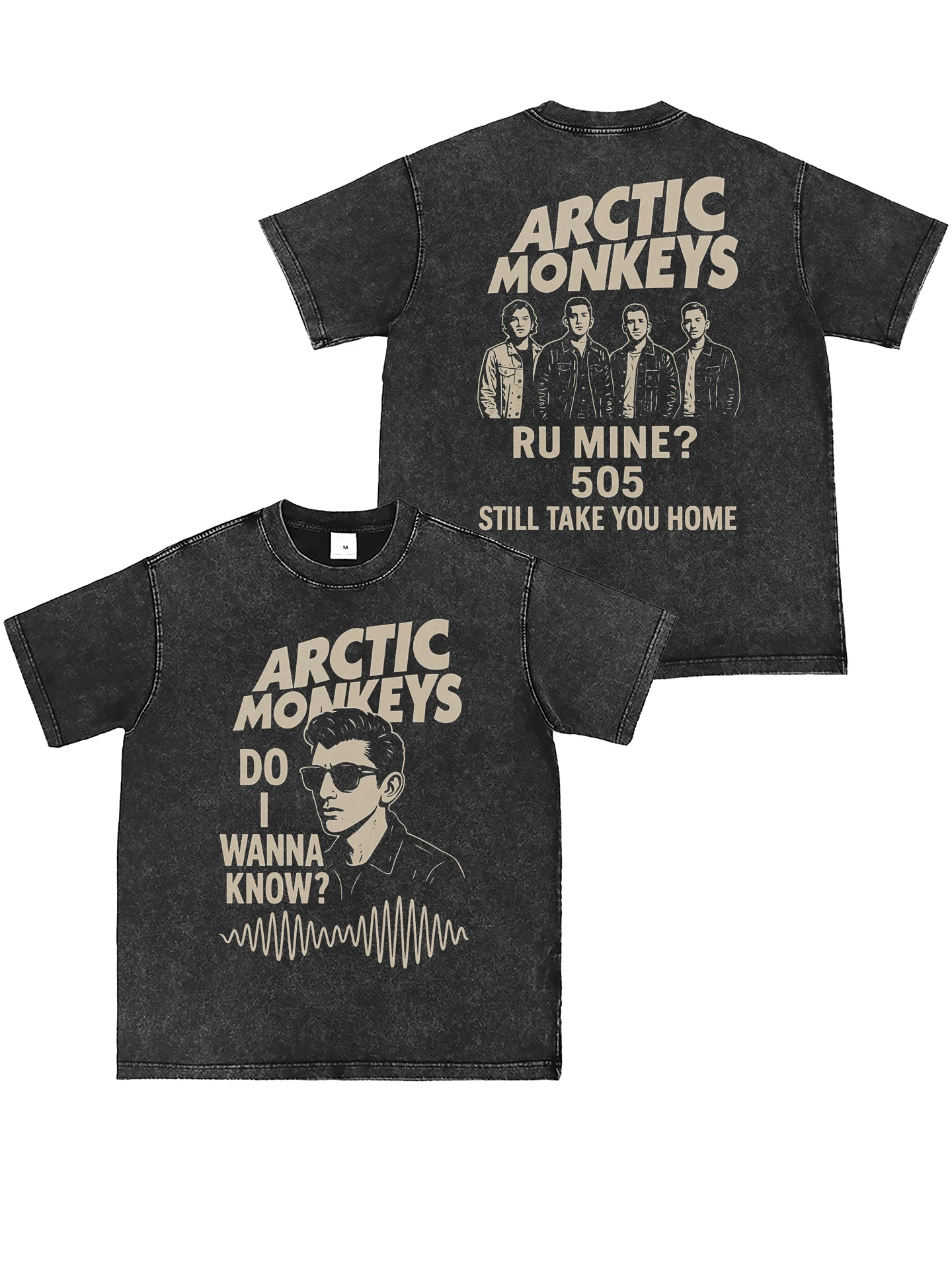 Artic Monkeys Band Vintage Washed Direct Print Grey American Street Punk Rock Short Sleeve T-Shirt Unisex Summer Cotton Tee