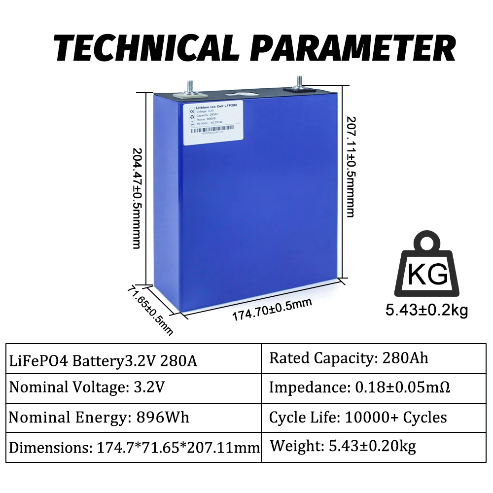 Brand New 280Ah Lifepo4 Battery 10000+ Cycle 3.2V Grade A Lithium Iron Phosphate Rechargeable Cell DIY Solar EU Ukraine NO TAX