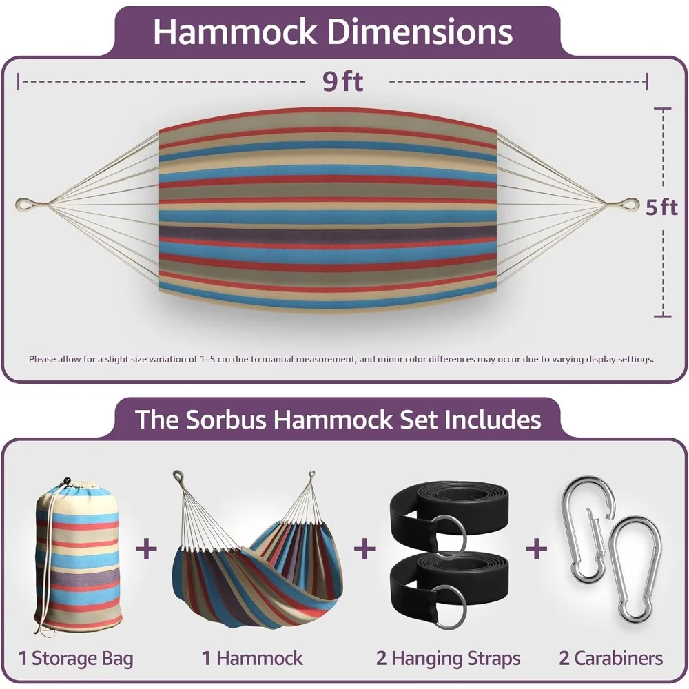 Extra-Long Two Person Portable Hammock Bed for Indoor or Outdoor Use with Rope and Pouch