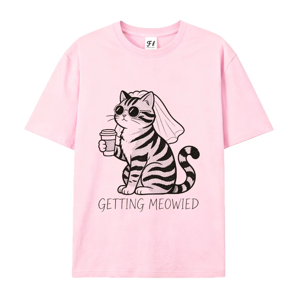 Women Funny Getting Meowied Cat Bride T Shirt Bachelorette Hen Party Bridal Shower Wedding Gift For Cat Lover Casual Tees