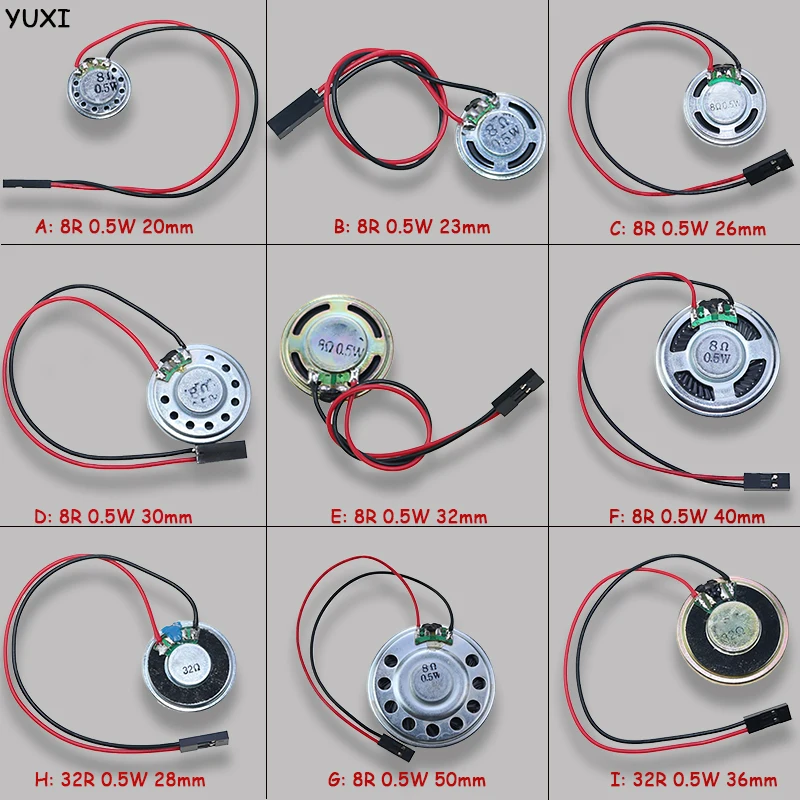 YUXI 5PC 8R/32R0.5W Diameter20/23/26/28/30/32/36/40/50mm For ElectronicDog Speaker Toy Thin Speaker With DuPont Wire Accessories