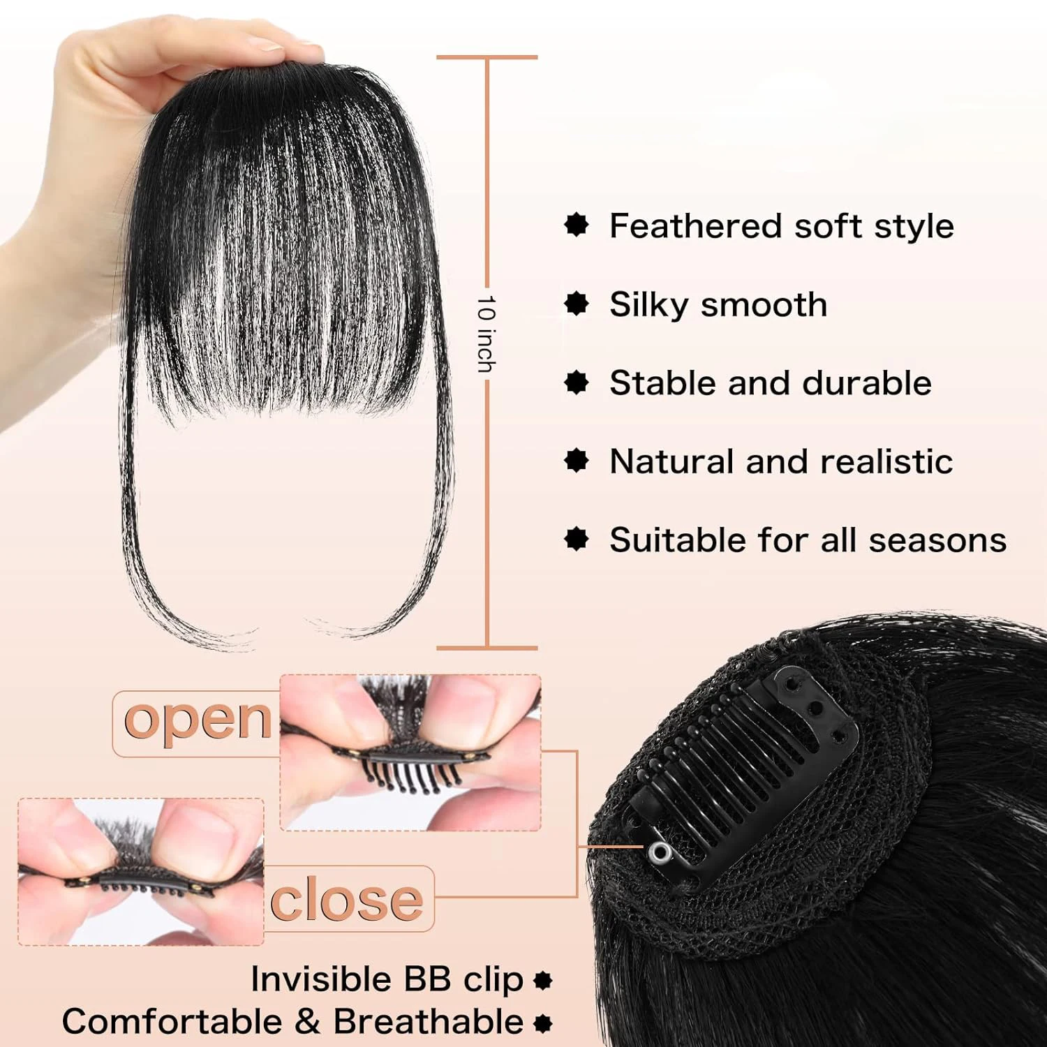 Frange synthétique à clipser pour femmes, postiches, postiches, frange à air, frange à clipser, frange plate soignée, extension de cheveux pour 03/Wear