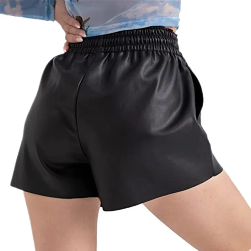 Women's Fashionable Sexy Pure Color Pu-leather Hot Pants Blouses Shorts High Waist Elasticity Sports Yoga Shorts Female Шорты Же