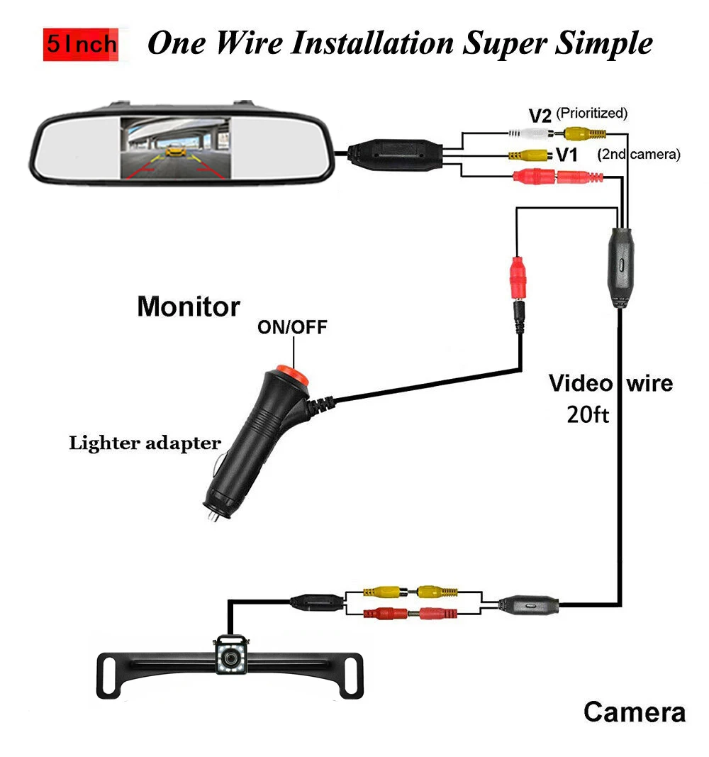 

Bileeko Universal 5 Inch TFT LCD Rear View Mirror Monitor with HD Screen Camera Rearview Mirror Car Parking Backup Camera