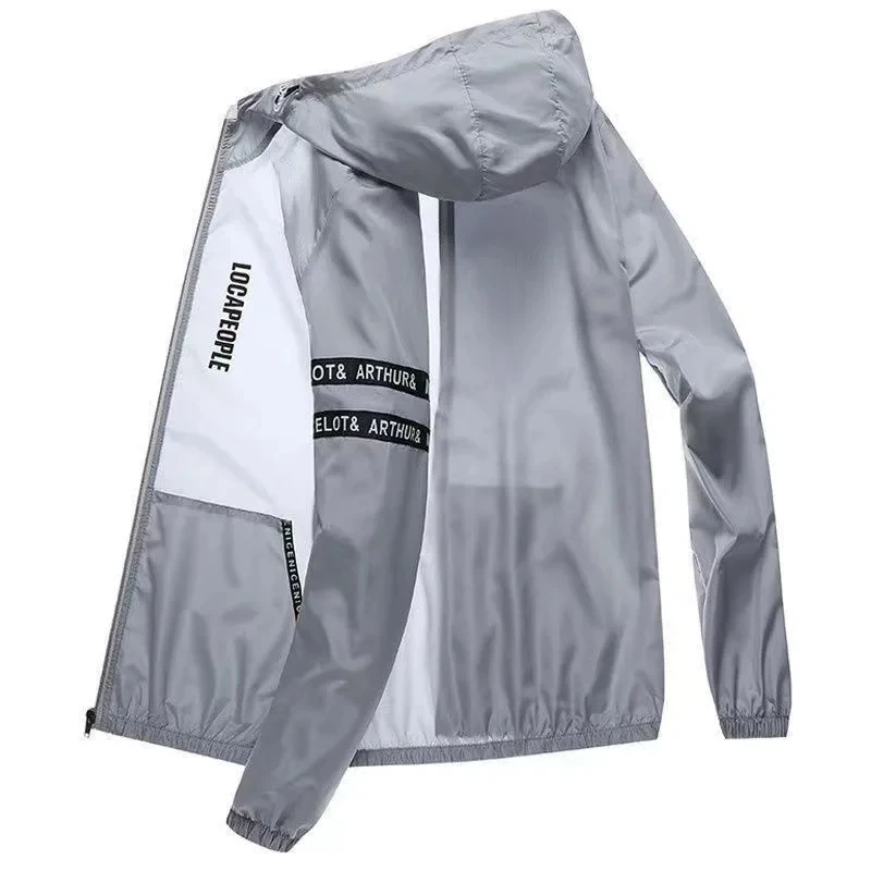 Summer Waterproof Sun Protection Jacket, Mens Quick Dry Plus Size Hooded Coat, Thin Windbreaker for Bicycle Hiking