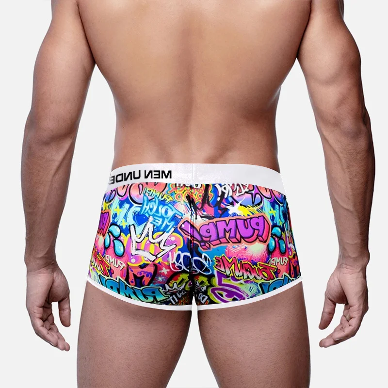 1PCS MP Sexy Underwear Men Boxershorts Low Waist Bikini Man Boxer Shorts Funny Graffiti Men Trunks Gay Men Underwear Boxer MP225