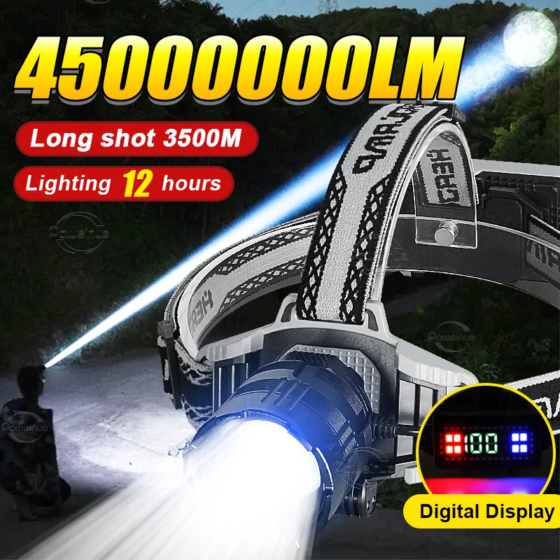 

NEWEST High Power 800W LED Headlamp 3500000LM Strong Light Zoom Headlight Rechargeable Outdoor Waterproof Camping Work Head Lamp