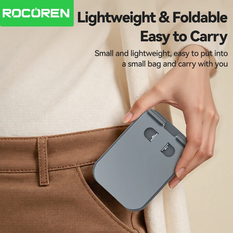 حامل هاتف روكورين 360 °   حامل هاتف محمول مكتبي قابل للدوران، حامل معدني قابل للطي، يدعم حامل iPhone Samsung Xiaomi iPad