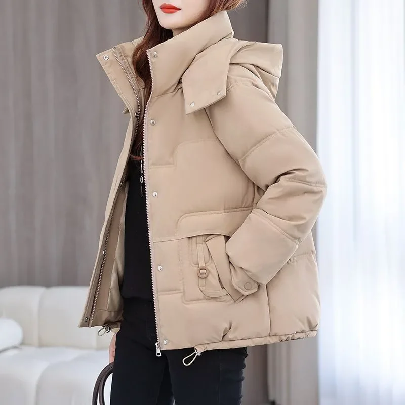 Down Cotton-Padded Jacket Women's Short Overcoat Winter New Korean Chic Loose Short Cotton Coat Hat Detachable Thick Warm Parka