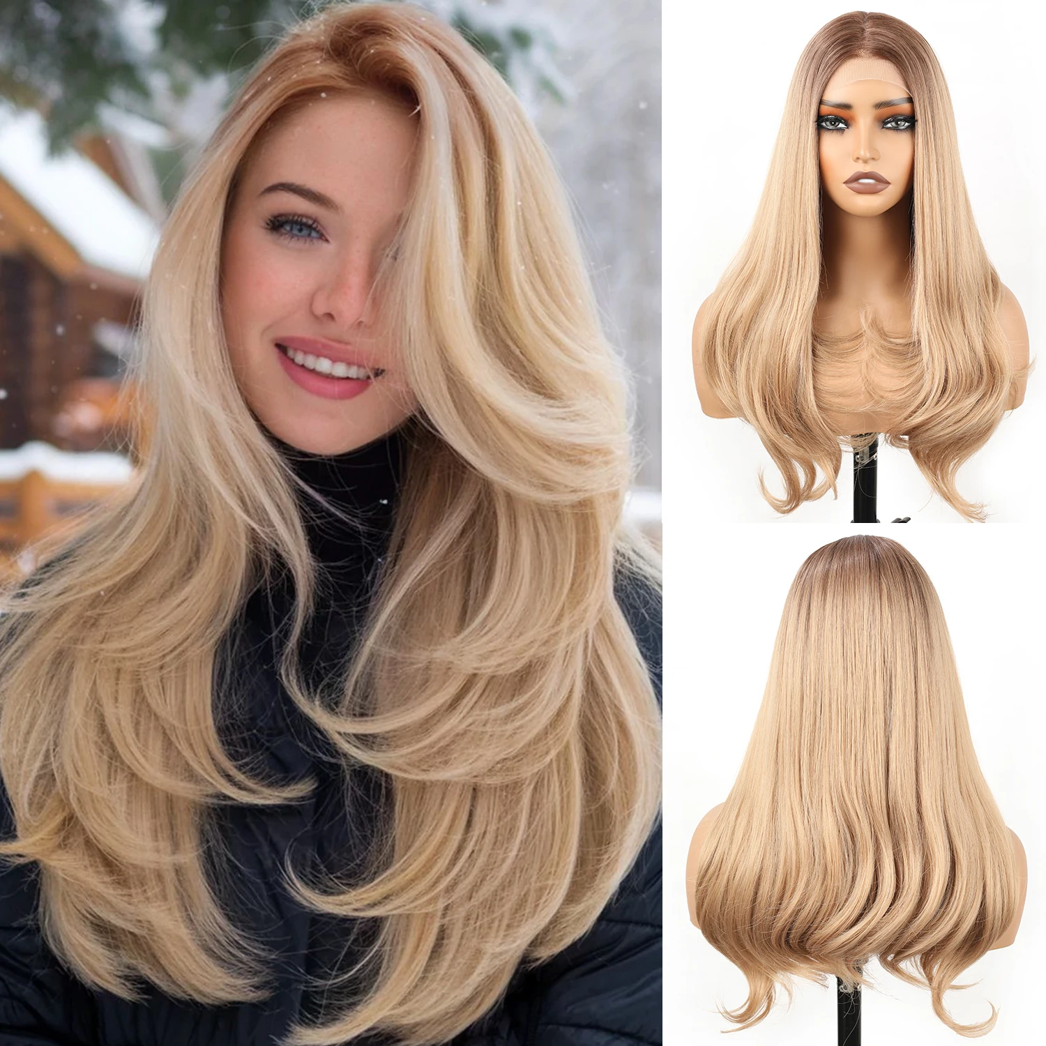 

Синтетический парик омбре блонд с темными корнями, 13x4, с натуральной линией роста волос, с эффектом естественной волны, для женщин, на каждый день и для вечеринок