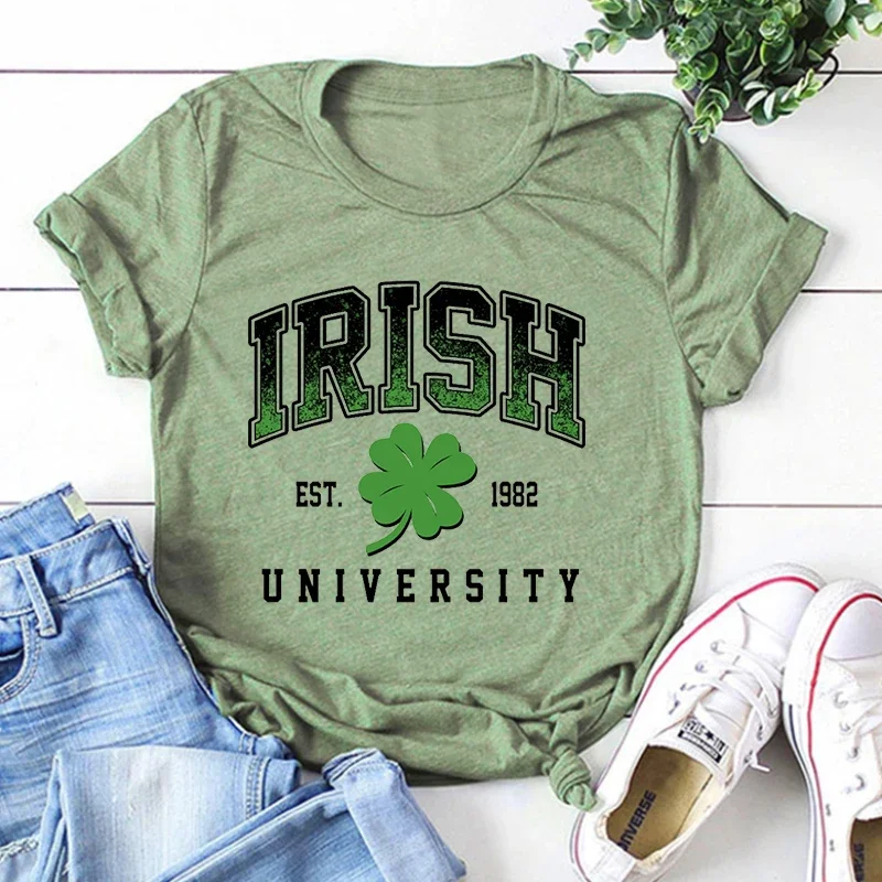 Irish University Shirt Shamrock Tee St Patricks Day Shirts Funny St Patricks Women Clothing Vintage Green Day Tops m