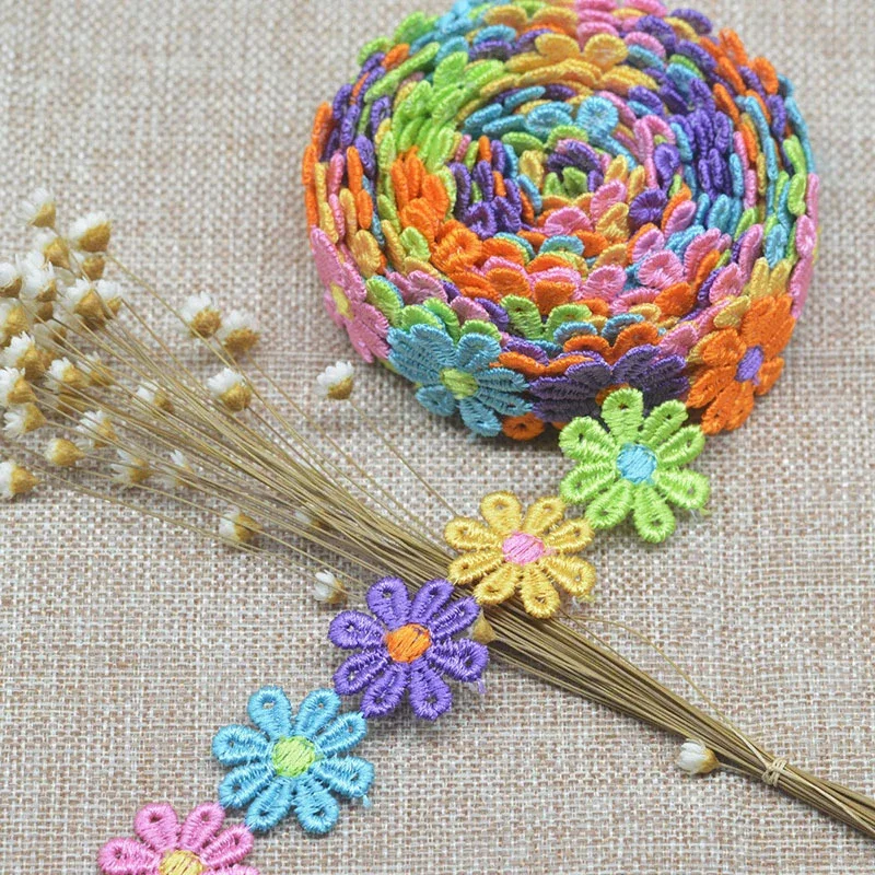 

15Yards Colorful Daisy Flower Butterfly Lace Trim Fabric Embroidered Ribbon Diy Crafts Decor Sewing Patchwork Material Supplies