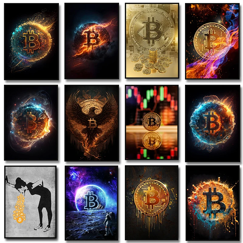 Neon Bitcoin Canvas Painting Ethereum Art Posters and Print Modern Fashion Pop Wall Pictures for Living Room Home Office Decor