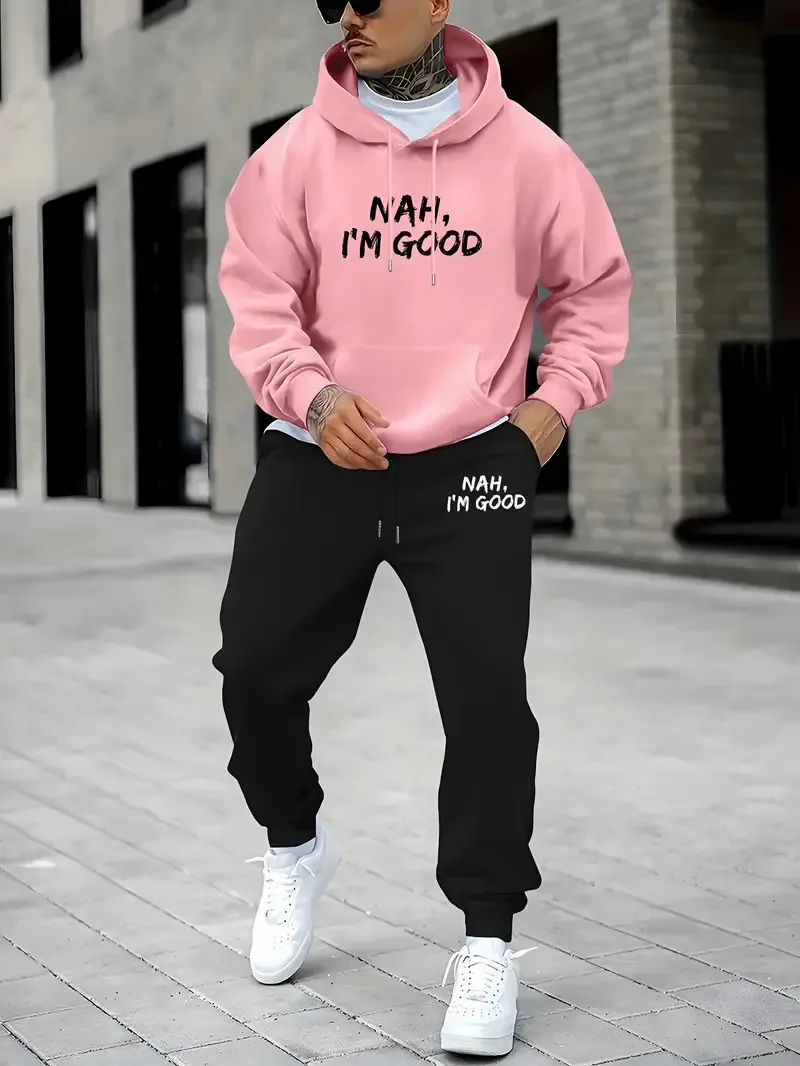 2026 Autumn/Winter New Style Street Casual Fashion Comfortable Soft 3D Letter Pattern Printed Men's Hooded Sweatshirt Set view 4