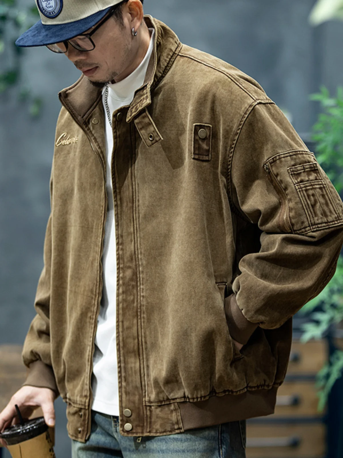 

Retro Large Size Cotton Workwear Jaet Men's Trendy Brand Pure Cotton American Sle Cotton Padded Stand Collar Jaet for A...