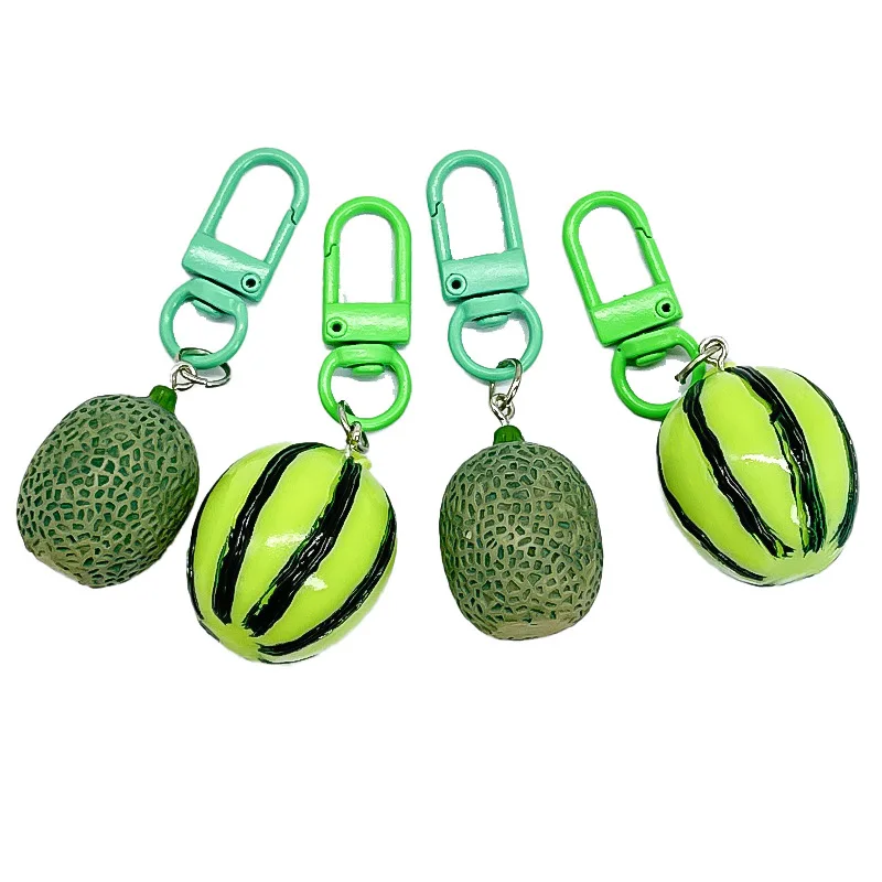 New Hami Melon Watermelon Keychain Creative Fashionable Simulation Fruit Toy Model Keyring Car Phone Bag Pendant Gift Ornaments